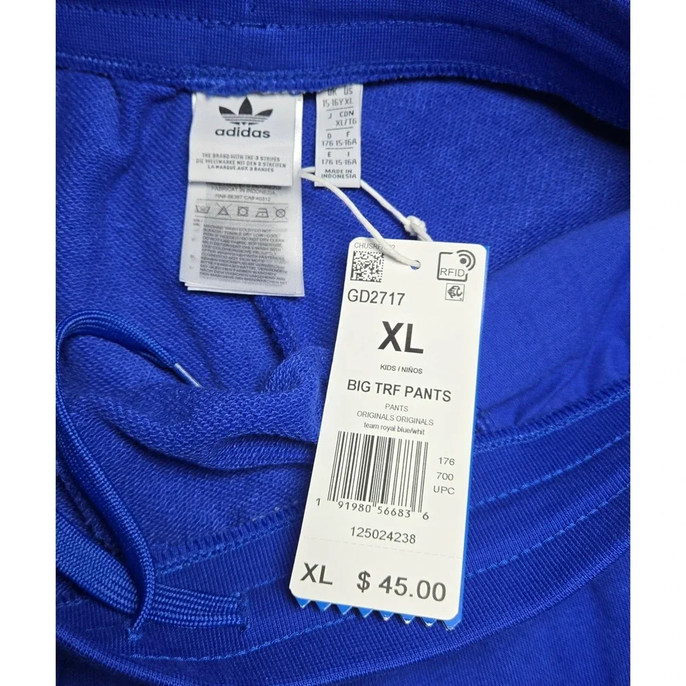 adidas Originals Blue Big Trefoil Outline Jogger Sweatpants GD27172 Youth Sz XL